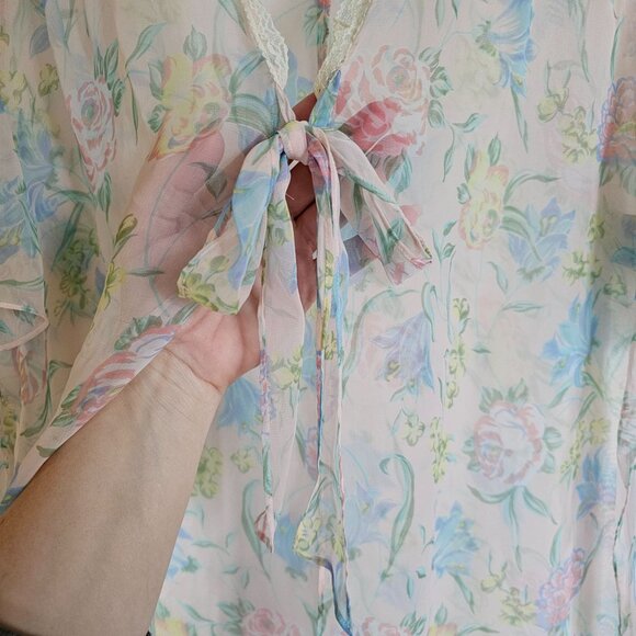 Vintage Victoria's Secret Gold Label Top Robe Size P XS Sheer Floral Pink Lace - Picture 5 of 9
